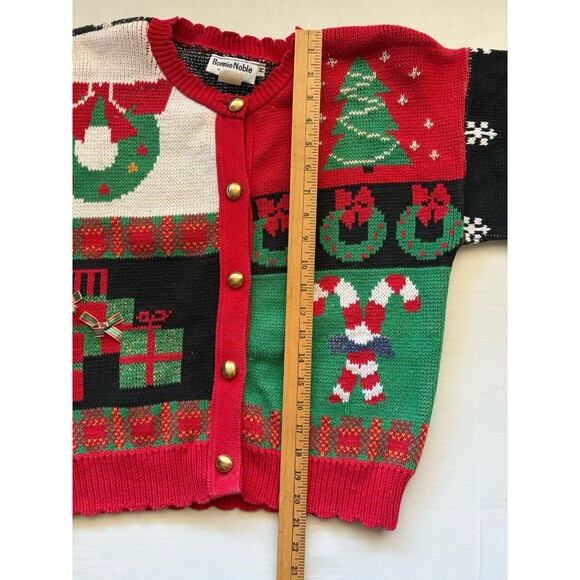 Vintage 90s Bonnie Noble Women's Size M Ugly Christmas Cardigan Button Sweater - Picture 11 of 12